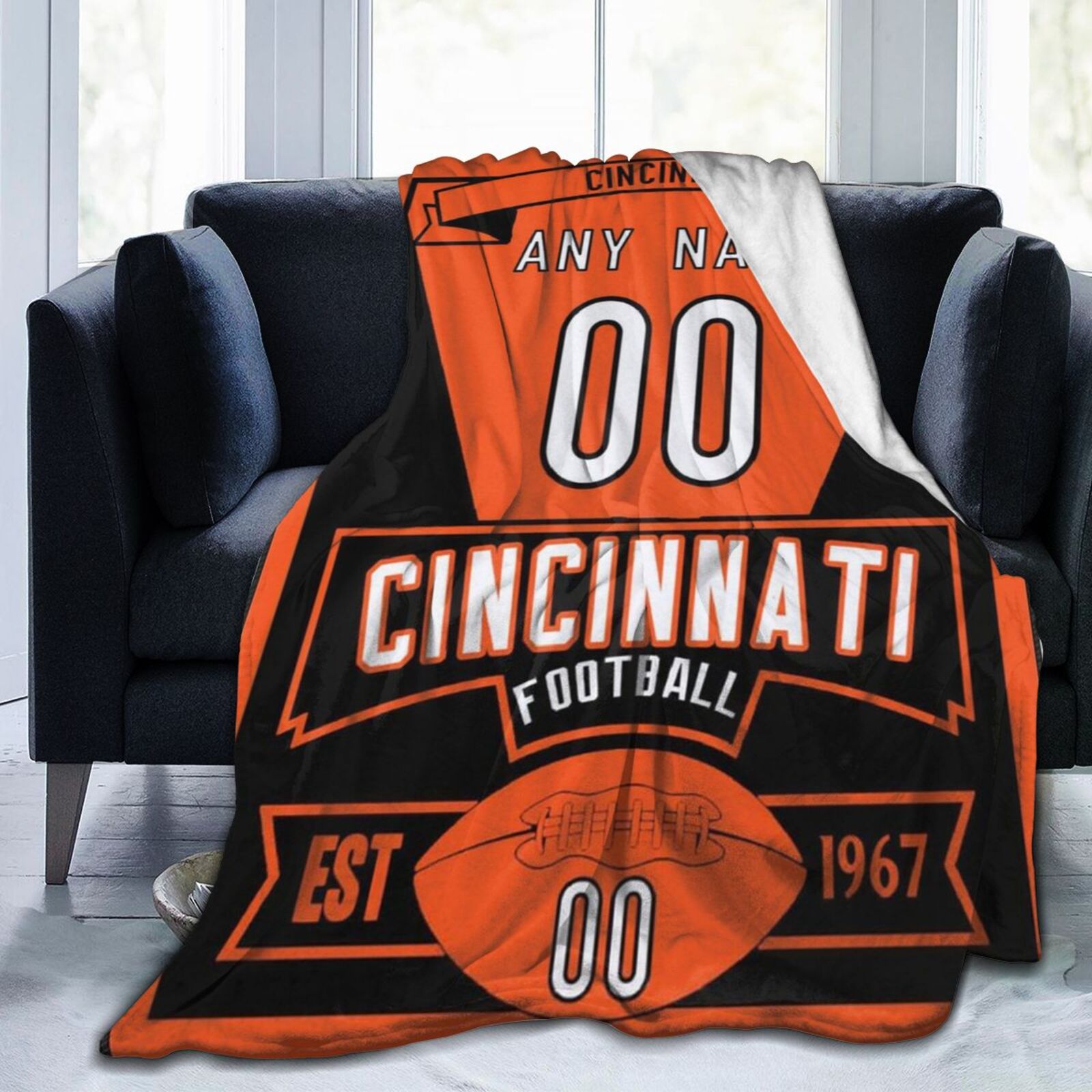 Custom Football Cincinnati City Fleece Throw Blanket With Name Number for Fans Gifts