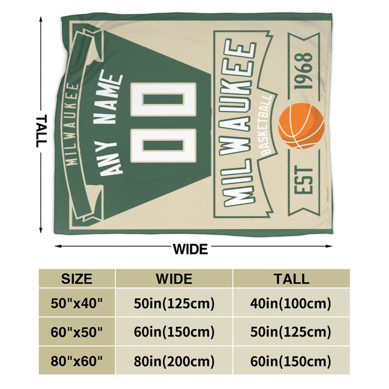 Custom Basketball Milwaukee Fleece Throw Blanket With Name Number for Fans Gifts