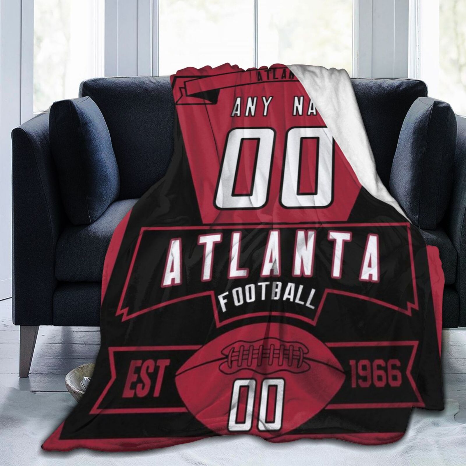 Custom Football Atlanta City Fleece Throw Blanket With Name Number for Fans Gifts