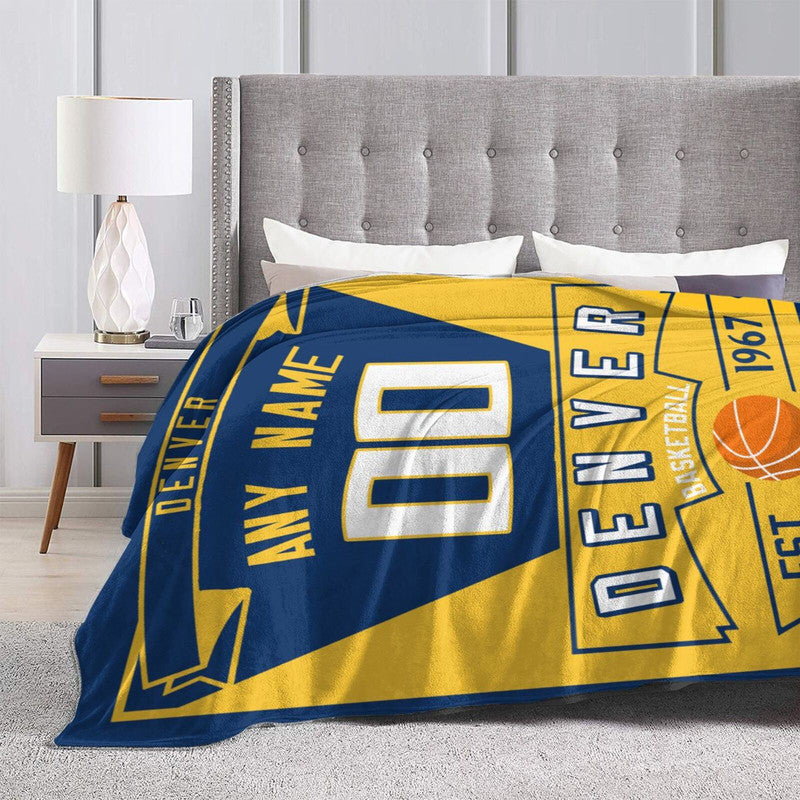 Custom Basketball Denver  Fleece Throw Blanket With Name Number for Fans Gifts