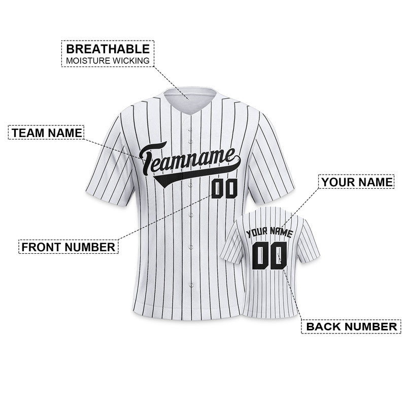 Custom White Gray Pinstripe Black Gray Authentic Baseball Jersey
