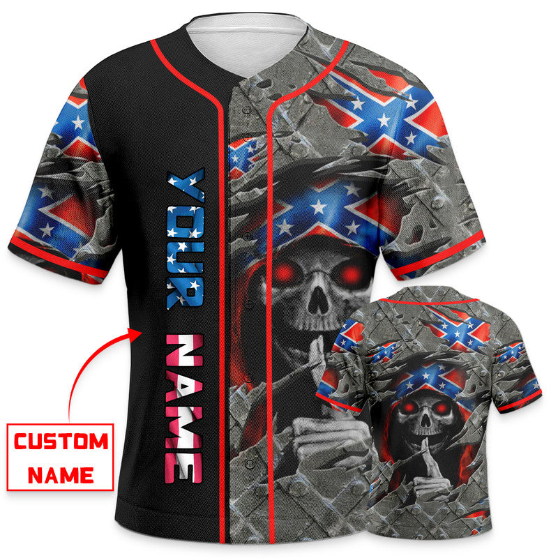 Patriotism CSA US Flag Shh Skull Custom Baseball Jersey
