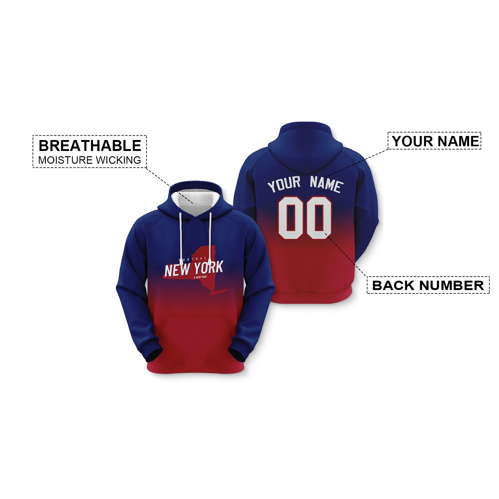 Custom Sports Pullover Sweatshirt City New York Map Split Fashion Football Hoodie