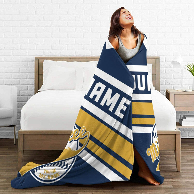 Custom Baseball Milwaukee   Fleece Throw Blanket With Name Number for Fans Gifts