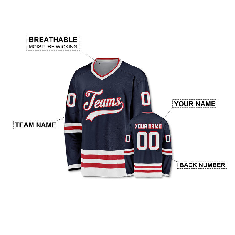 Custom Navy White-Red Authentic Hockey Jersey