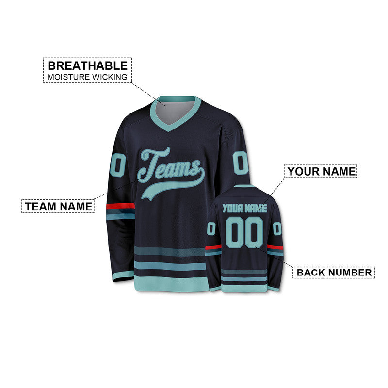Custom Deep Sea Blue Ice Blue-Red Authentic Hockey Jersey