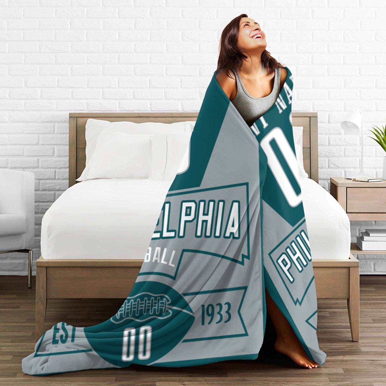Custom Football City Philadelphia Fleece Throw Blanket With Name Number for Fans Gifts
