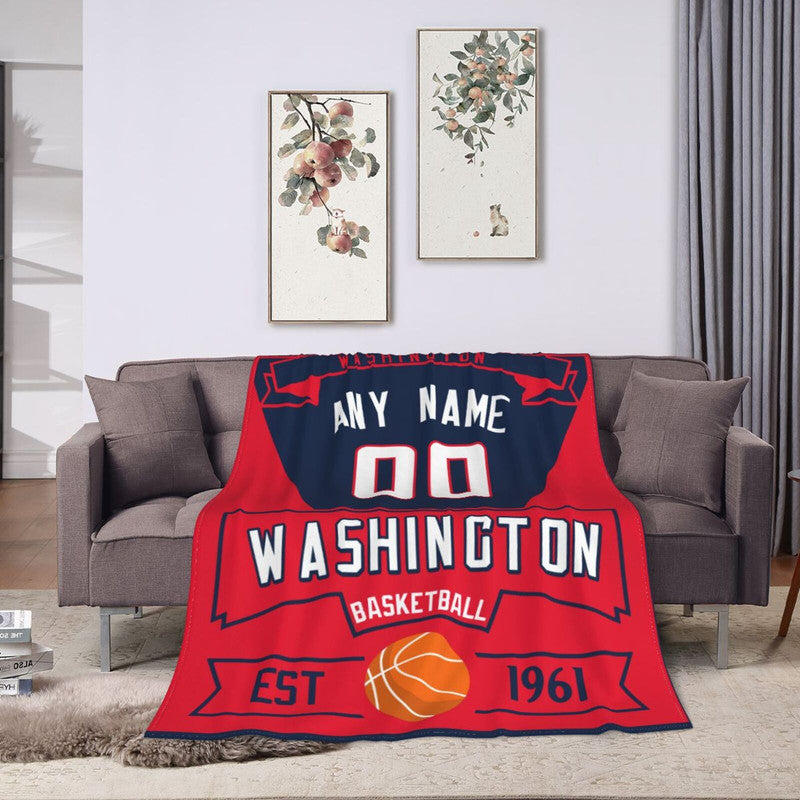 Custom Basketball Washington  Fleece Throw Blanket With Name Number for Fans Gifts