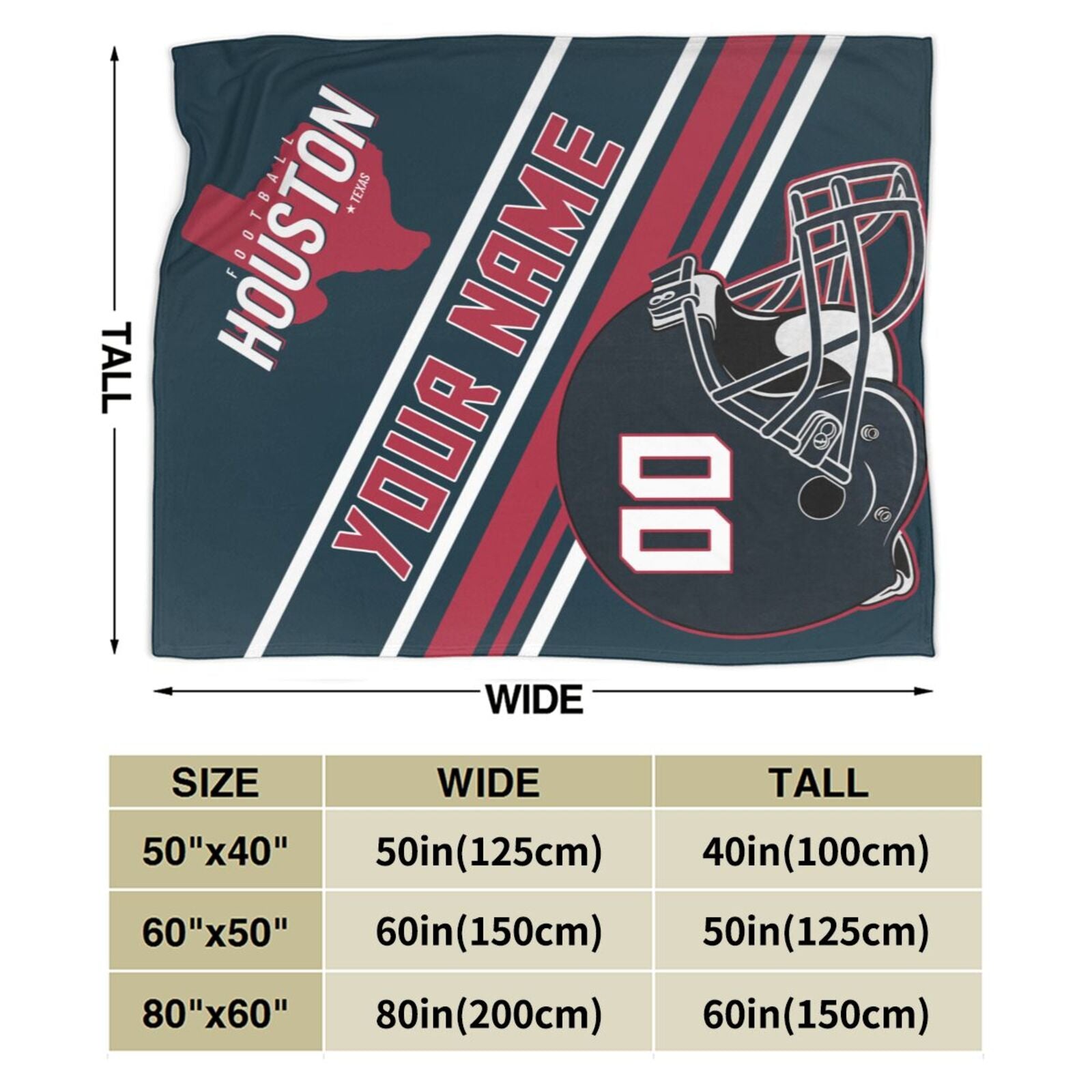Custom Football City Map Houston Fleece Throw Blanket Name Number for Fans Gifts
