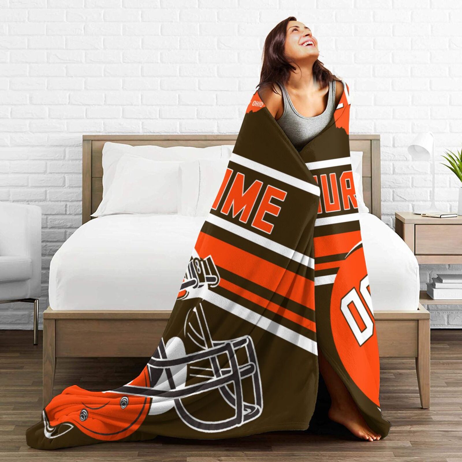 Custom Football City Map Cleveland Fleece Throw Blanket Name Number for Fans Gifts