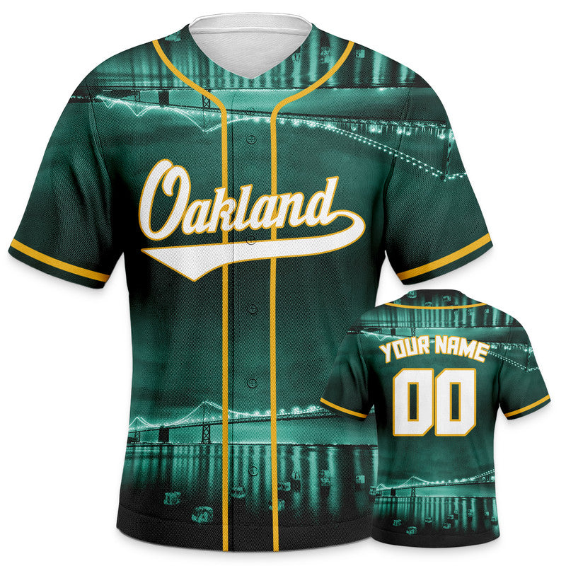 Custom 3D Night View Kelly Green Gold-White Authentic Baseball Silhouette Jersey