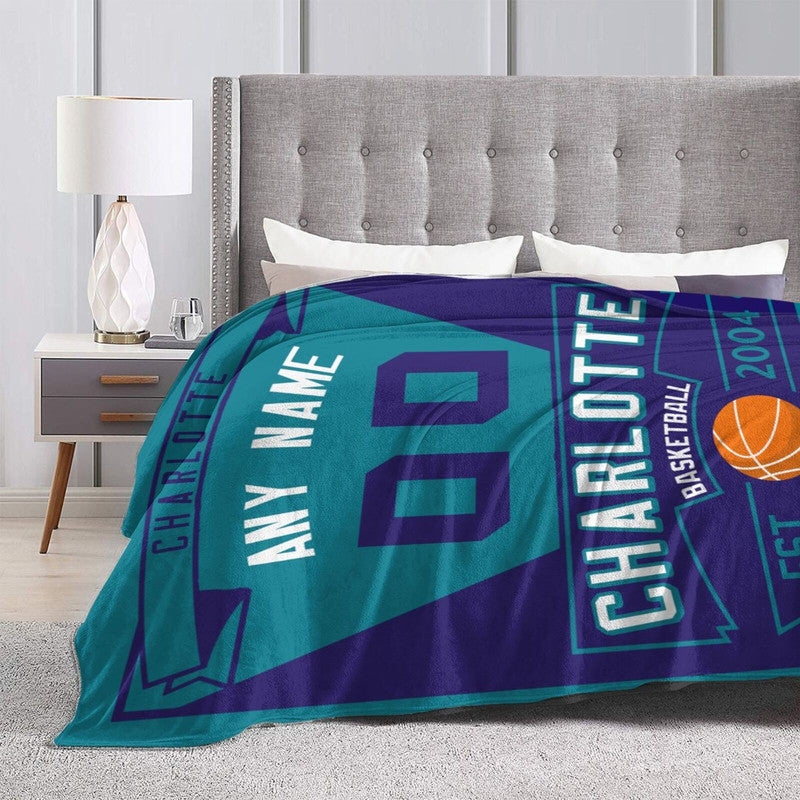Custom Basketball Charlotte     Fleece Throw Blanket With Name Number for Fans Gifts