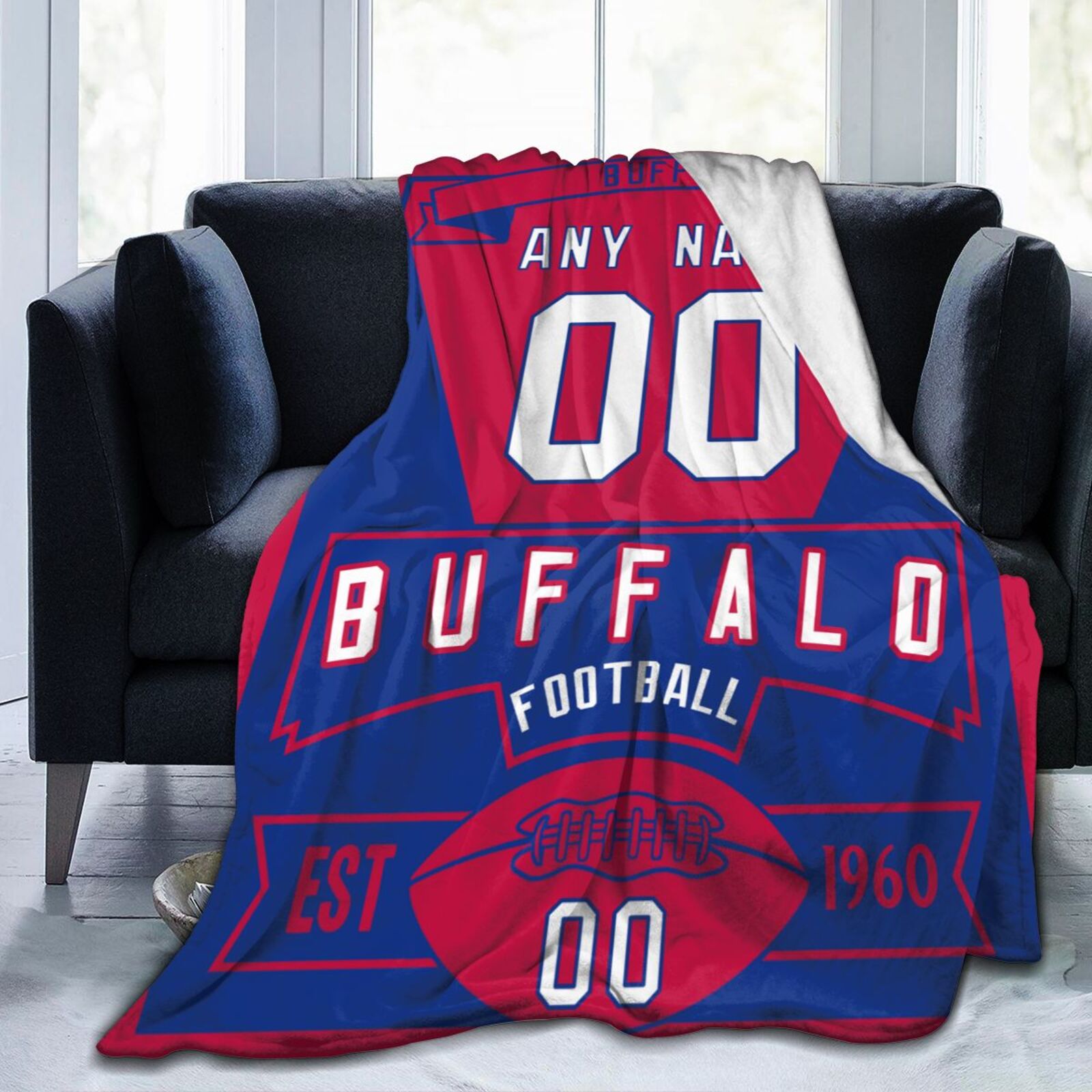 Custom Football Buffalo City Fleece Throw Blanket With Name Number for Fans Gifts