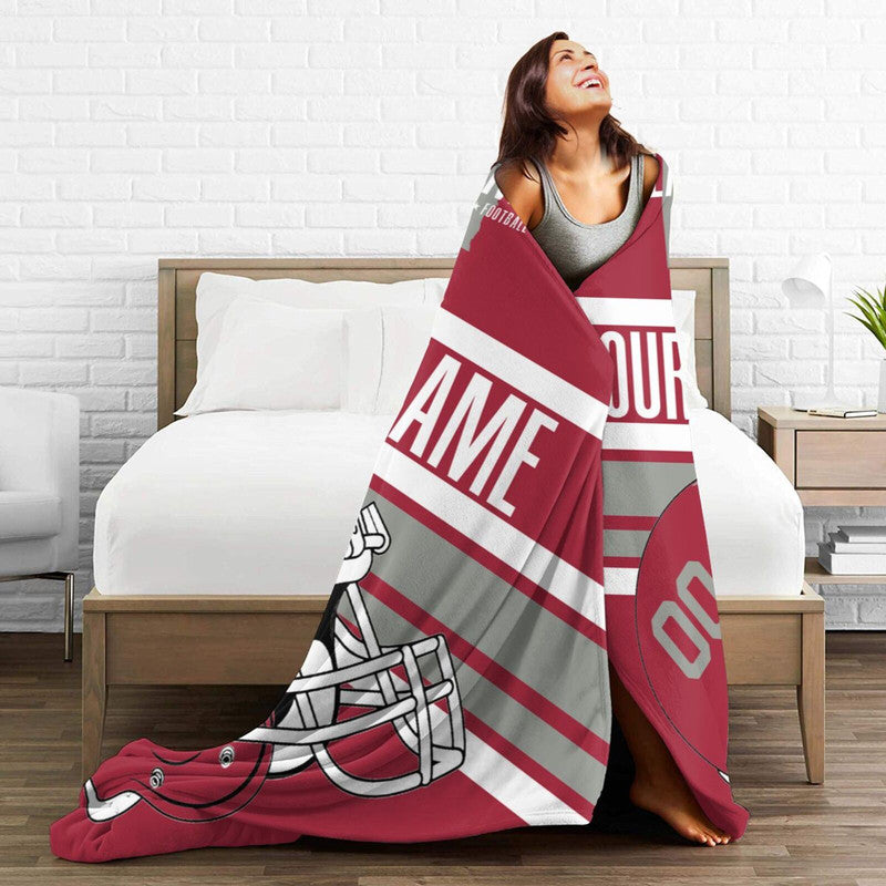 Custom Football Alabama Fleece Throw Blanket With Name Number for Fans Gifts