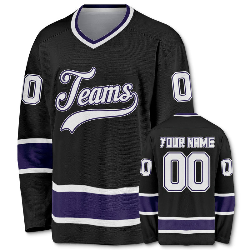 Custom Black White-Purple Authentic Hockey Jersey