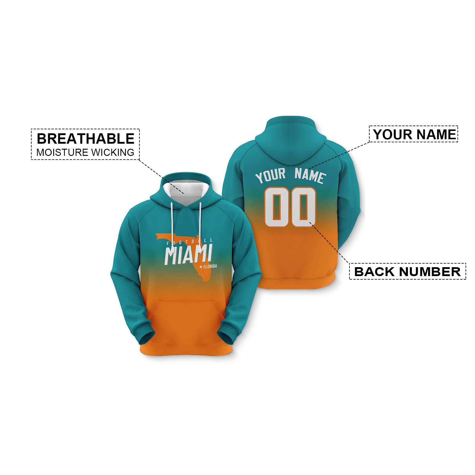 Custom Sports Pullover Sweatshirt City Miami Map Split Fashion Football Hoodie