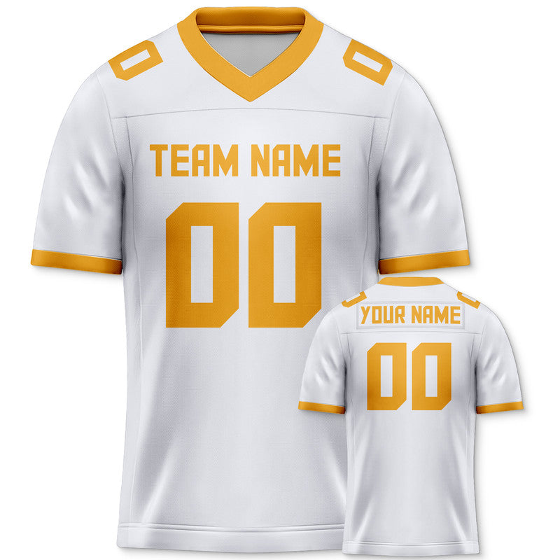 Custom White Gold Mesh Authentic Football Jersey