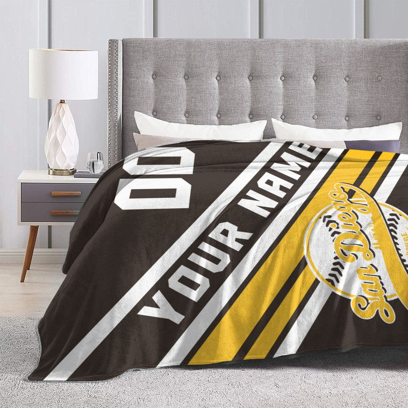 Custom Baseball San Diego Fleece Throw Blanket With Name Number for Fans Gifts