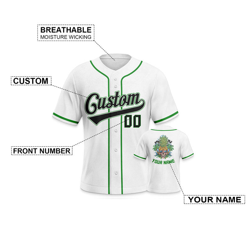 Custom White Kelly Green-Gold Authentic Skull Pineapple Head Baseball Jersey