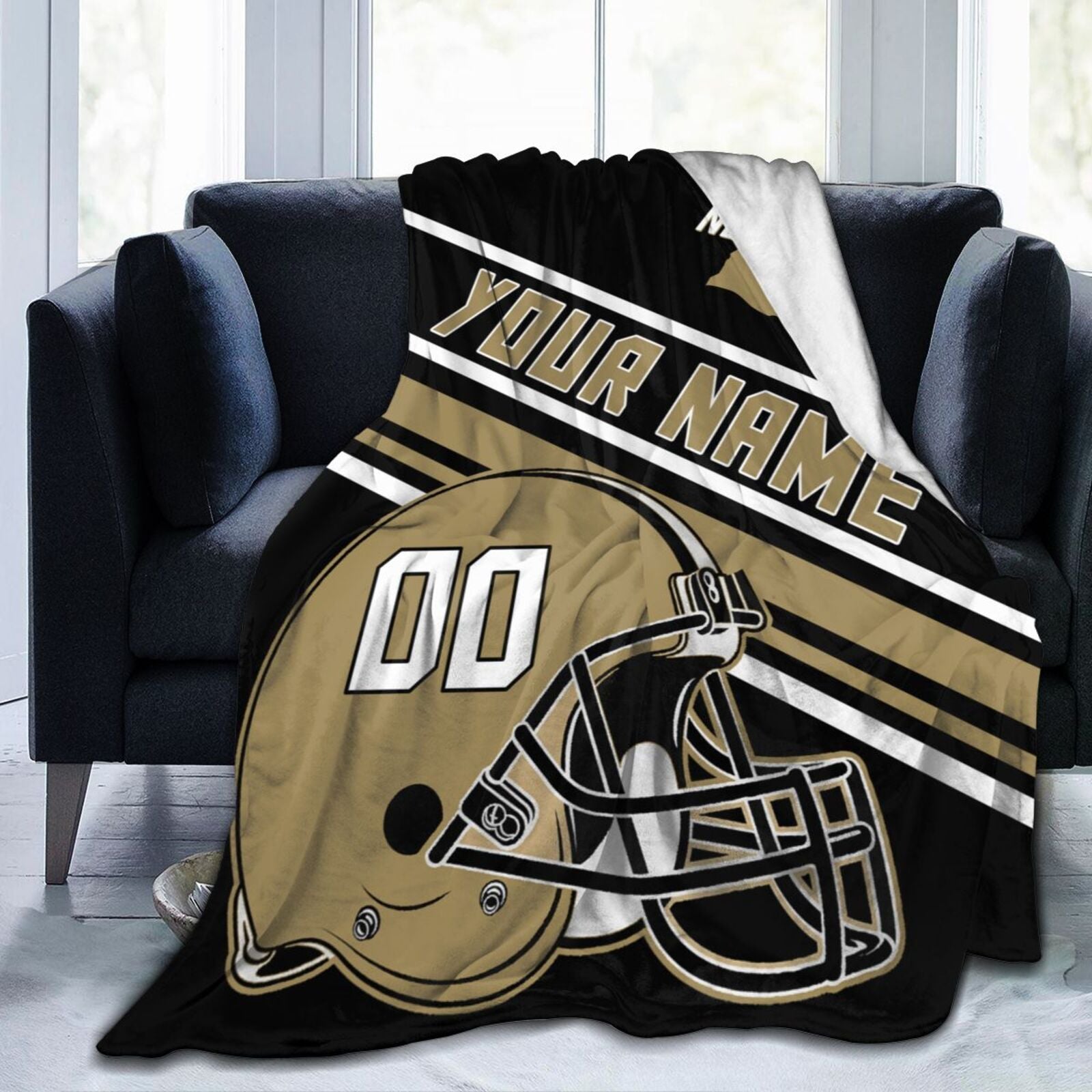 Custom Football City Map New Orleans Fleece Throw Blanket Name Number for Fans Gifts