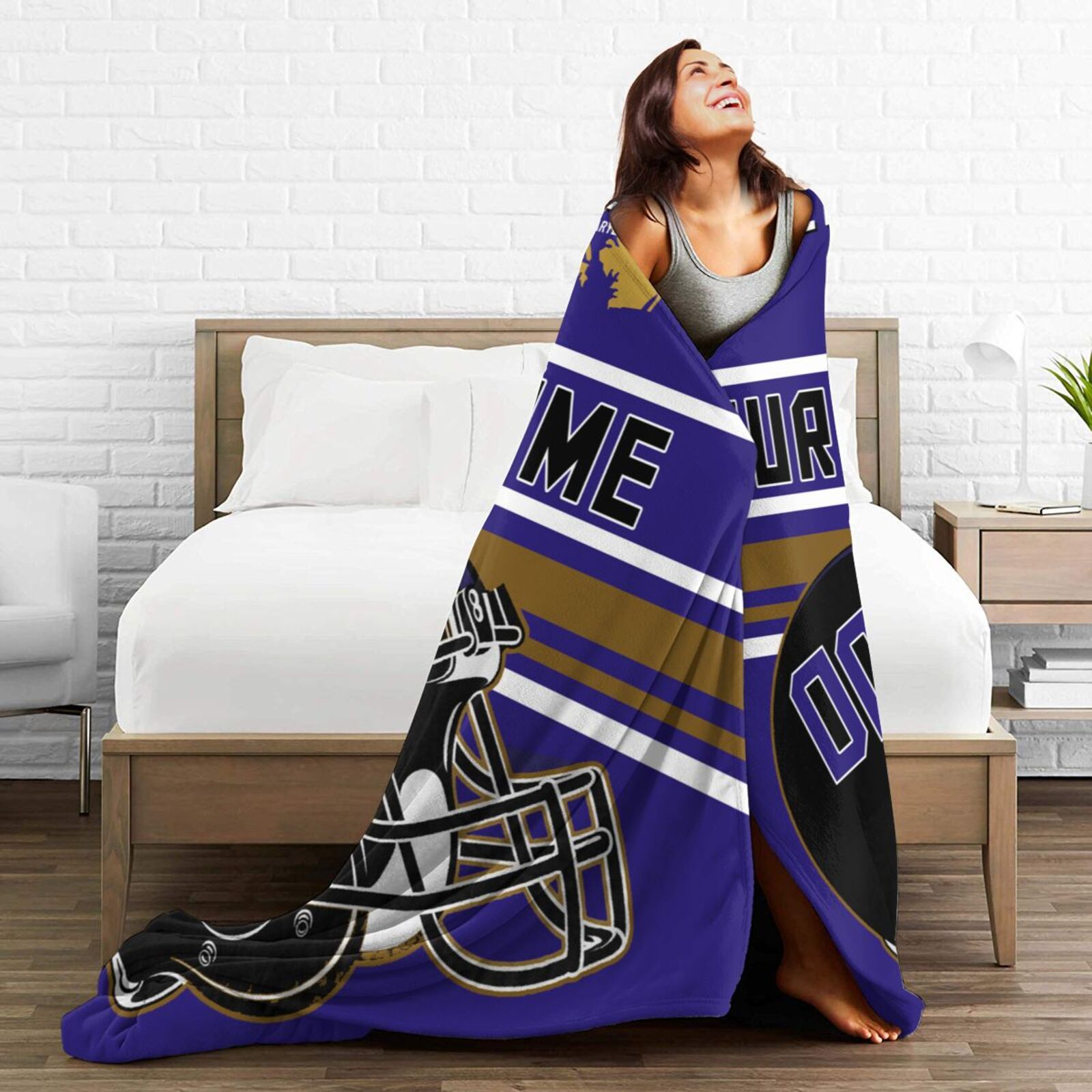 Custom Football City Map Baltimore Fleece Throw Blanket Name Number for Fans Gifts