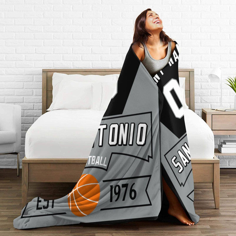 Custom Basketball San Antonio  Fleece Throw Blanket With Name Number for Fans Gifts