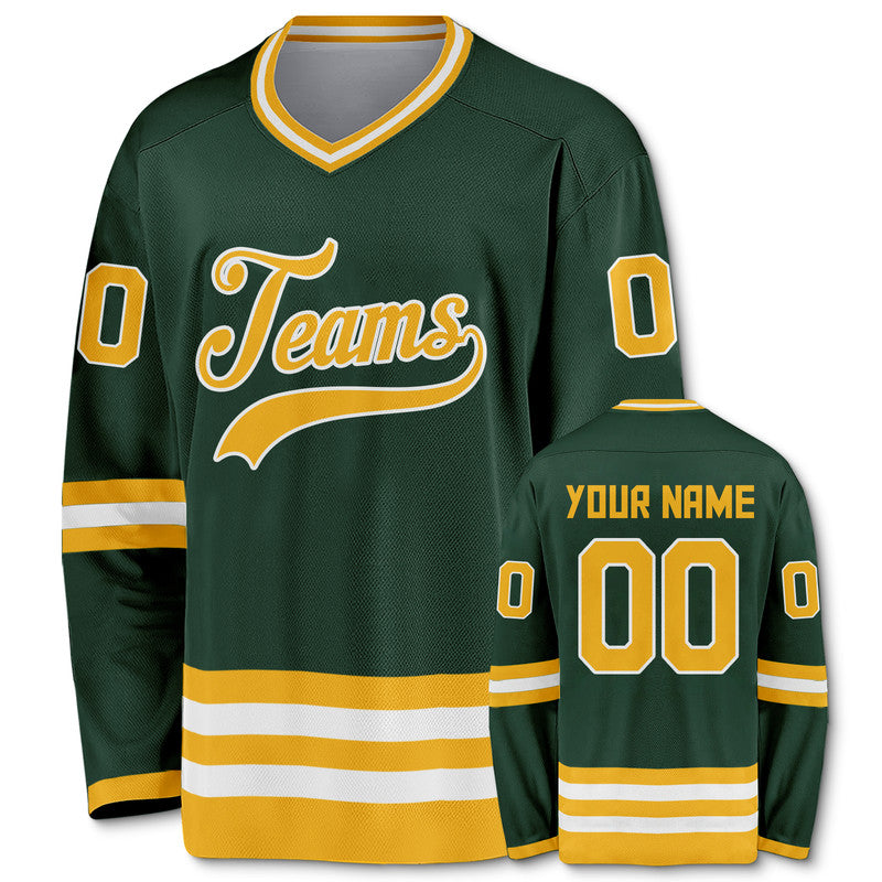Custom Green Gold-White Authentic Hockey Jersey