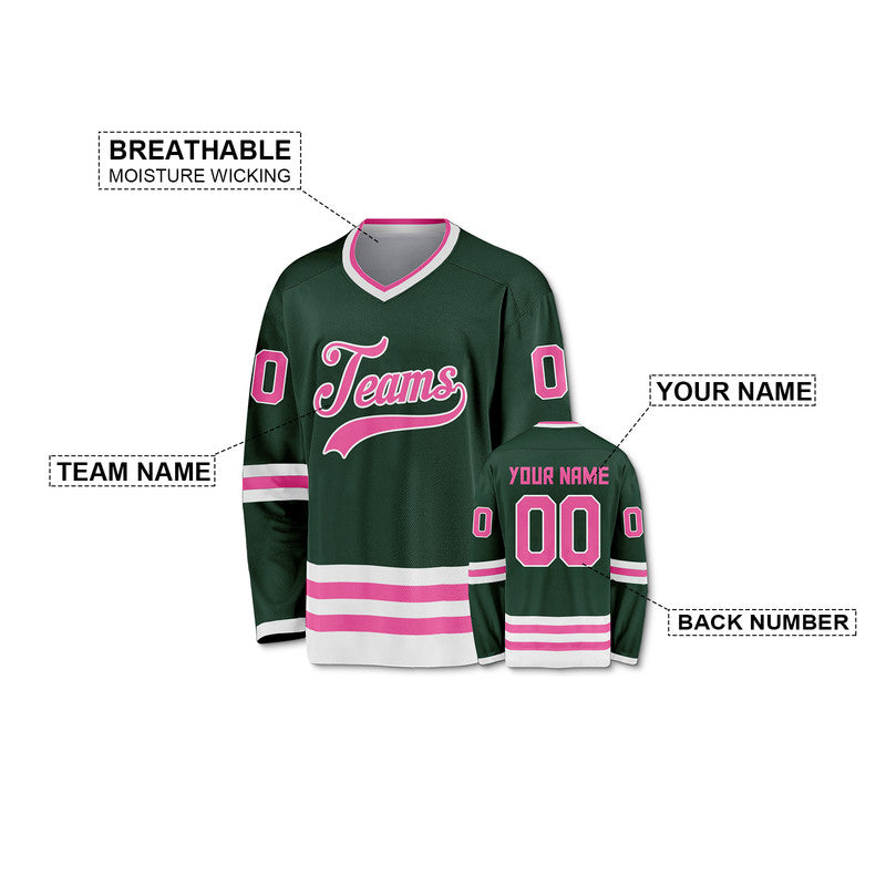Custom Green Pink-White Authentic Hockey Jersey