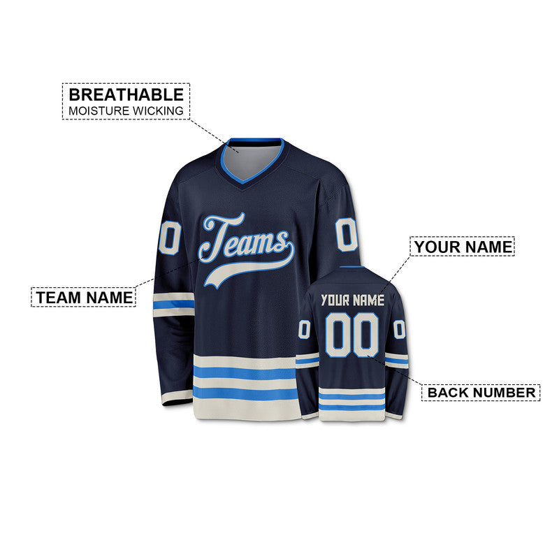 Custom Navy Beige-Powder Blue Authentic Hockey Jersey