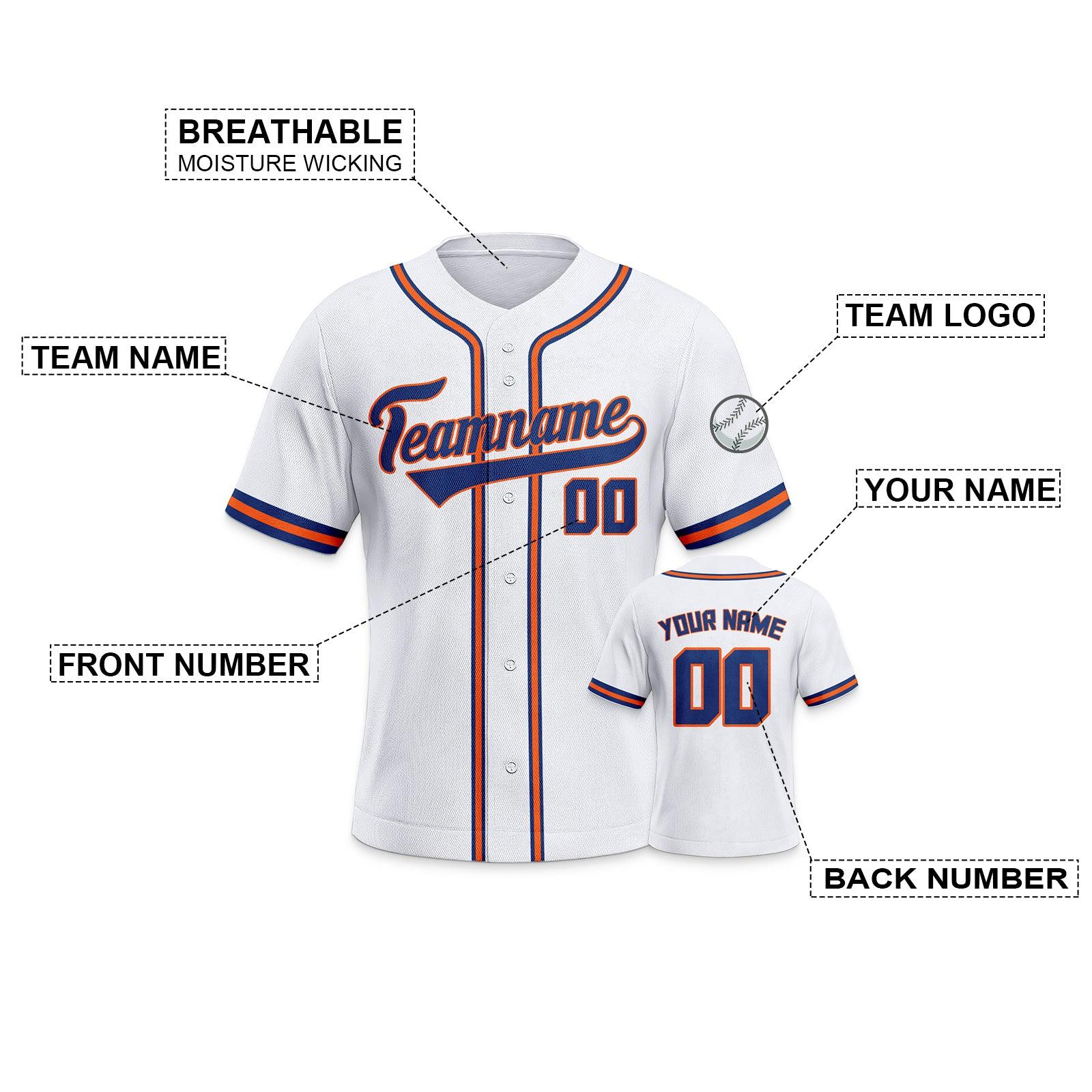 Custom White Blue-Orange Authentic Classic Baseball Jersey