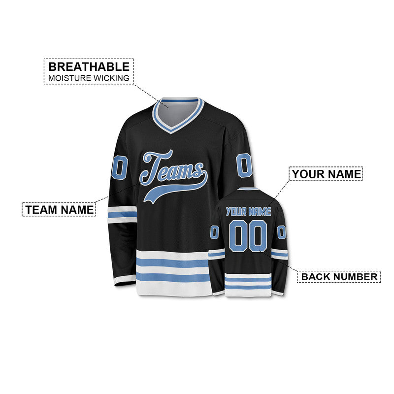 Custom Black Light Blue-White Authentic Hockey Jersey