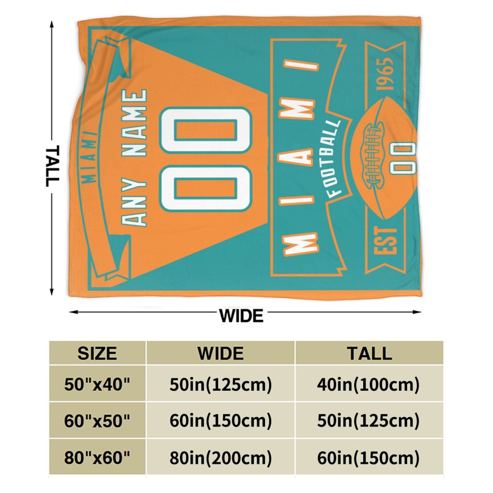 Custom Football City Miami Fleece Throw Blanket With Name Number for Fans Gifts