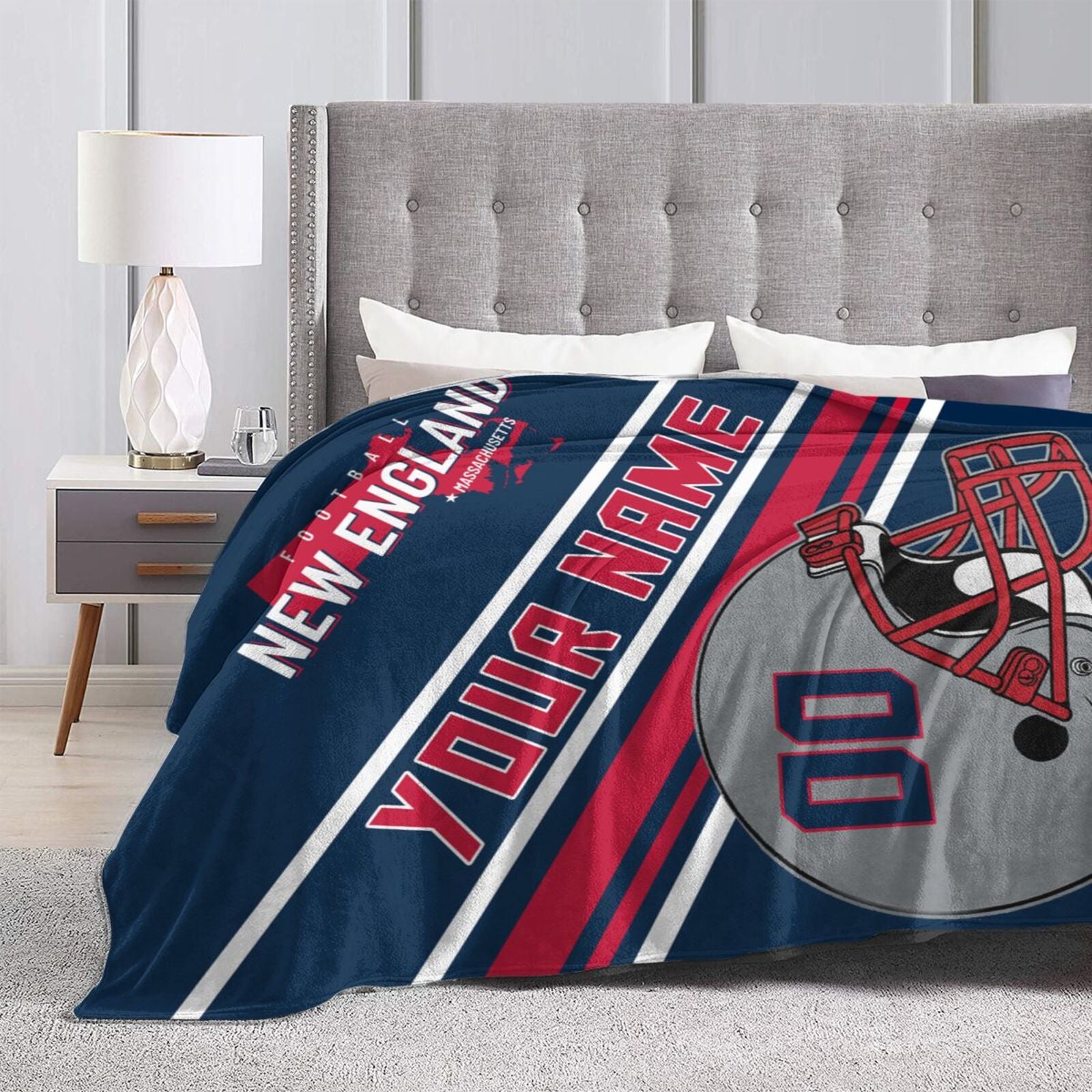 Custom Football City Map New England Fleece Throw Blanket Name Number for Fans Gifts