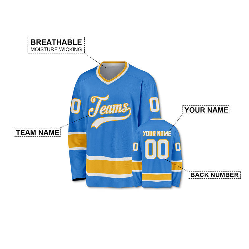 Custom Powder Blue White-Gold Authentic Hockey Jersey