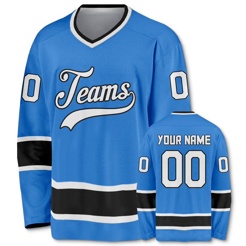 Custom Powder Blue White-Black Authentic Hockey Jersey