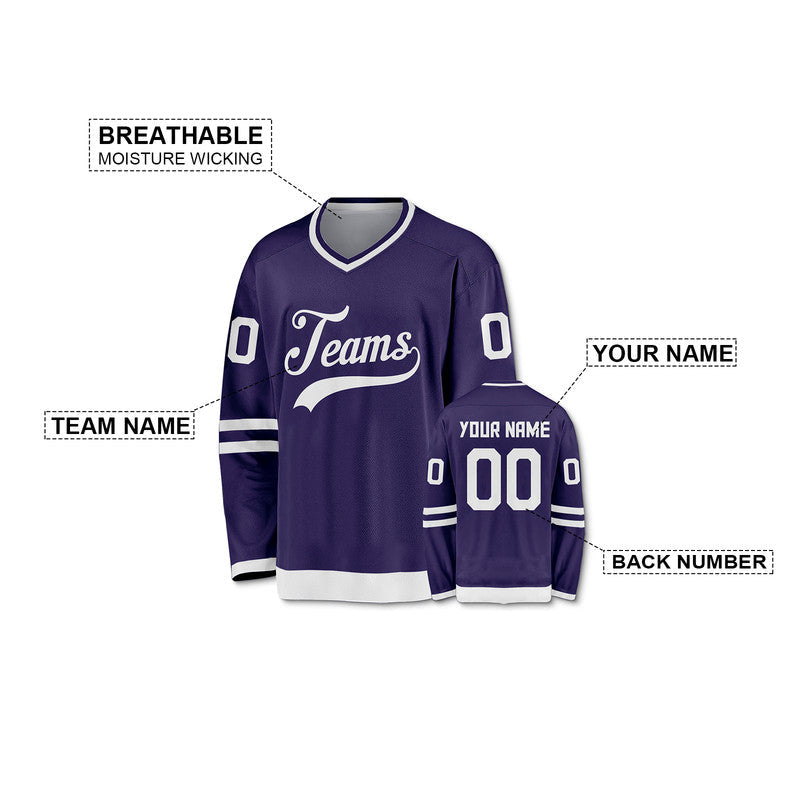 Custom Purple White Authentic Hockey Jersey