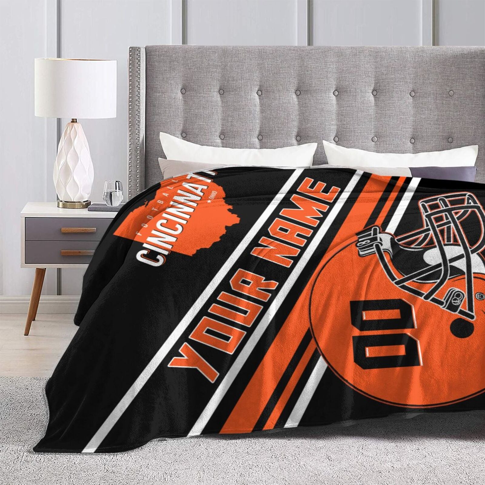 Custom Football City Map Cincinnati Fleece Throw Blanket Name Number for Fans Gifts