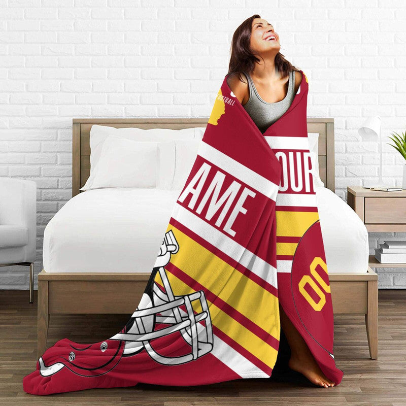 Custom Football USC Fleece Throw Blanket With Name Number for Fans Gifts