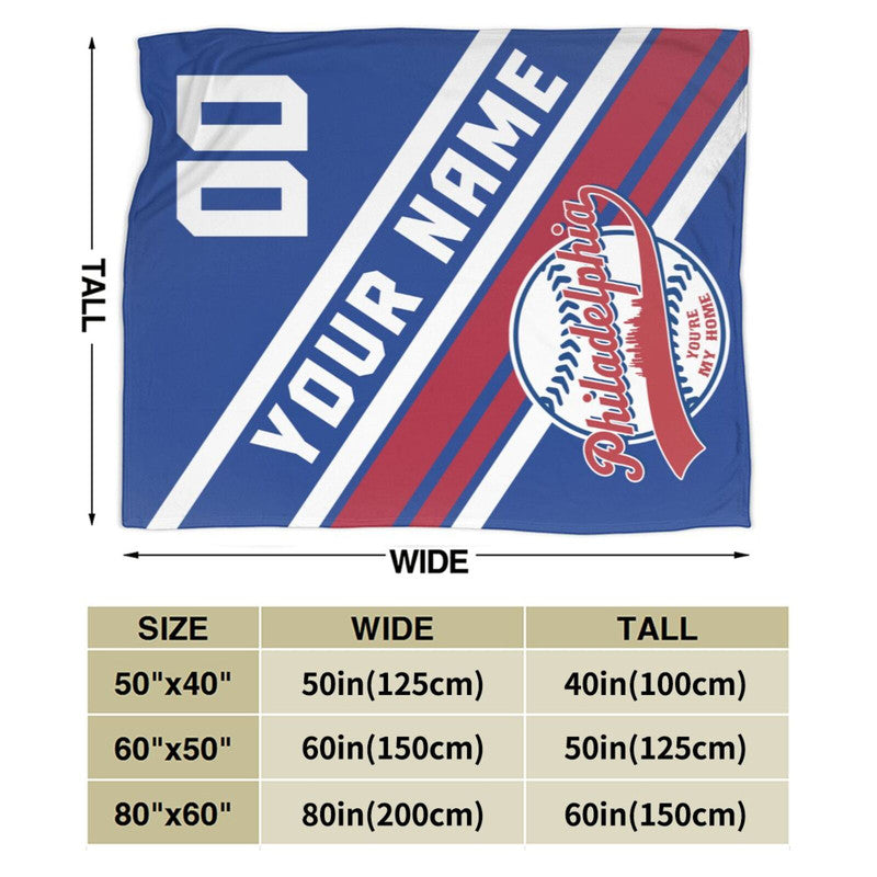 Custom Baseball Philadelphia   Fleece Throw Blanket With Name Number for Fans Gifts