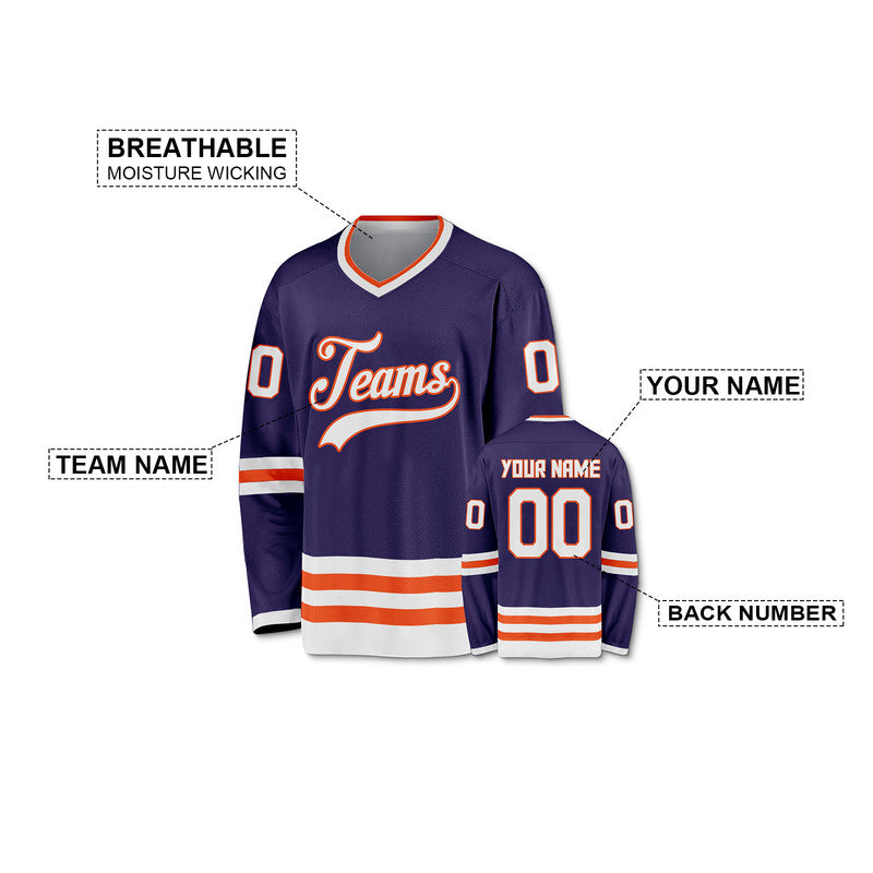 Custom Purple White-Orange Authentic Hockey Jersey