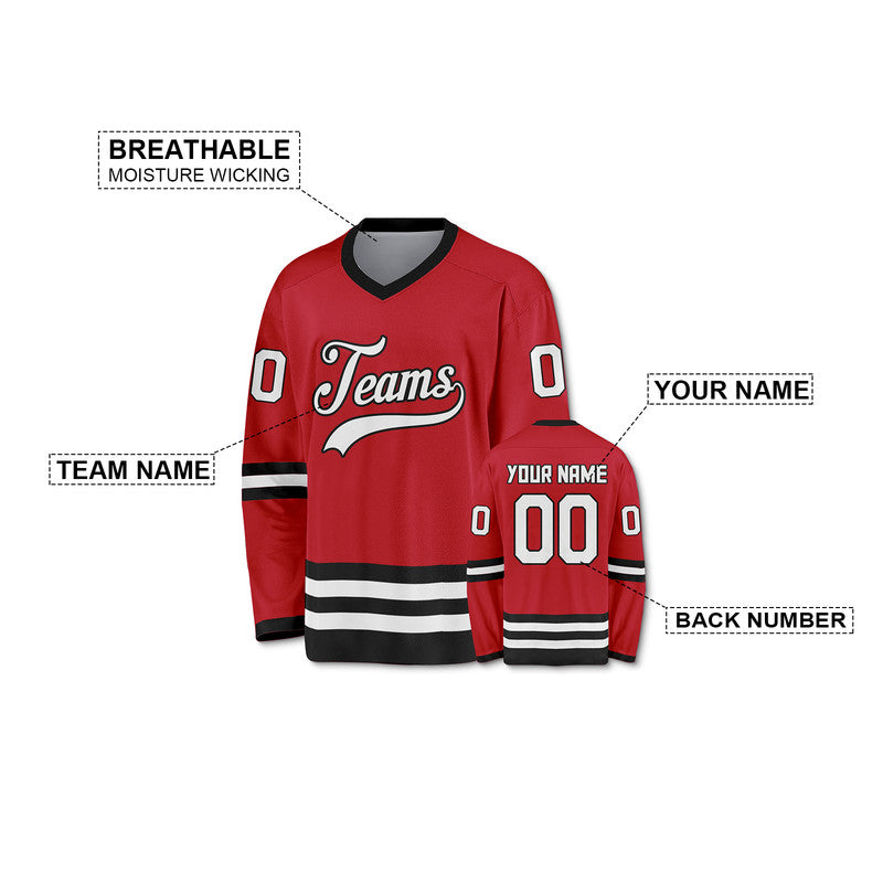 Custom Red White-Black Authentic Hockey Jersey1
