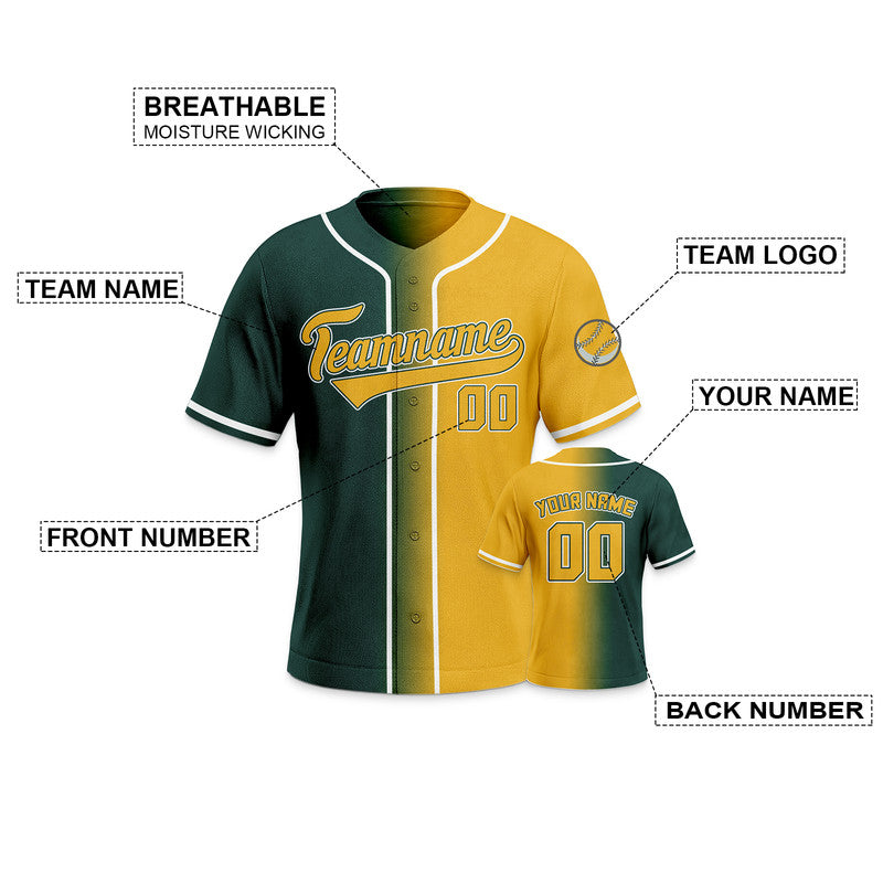 Custom Gold Kelly Green-White Authentic Split Fashion Baseball Jersey-2