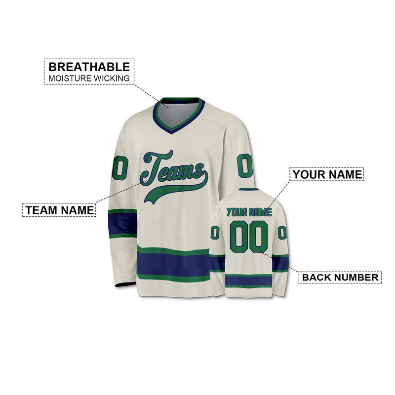 Custom Cream Green-Royal Authentic Hockey Jersey