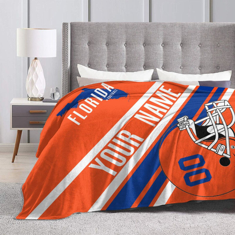 Custom Football Florida Fleece Throw Blanket With Name Number for Fans Gifts