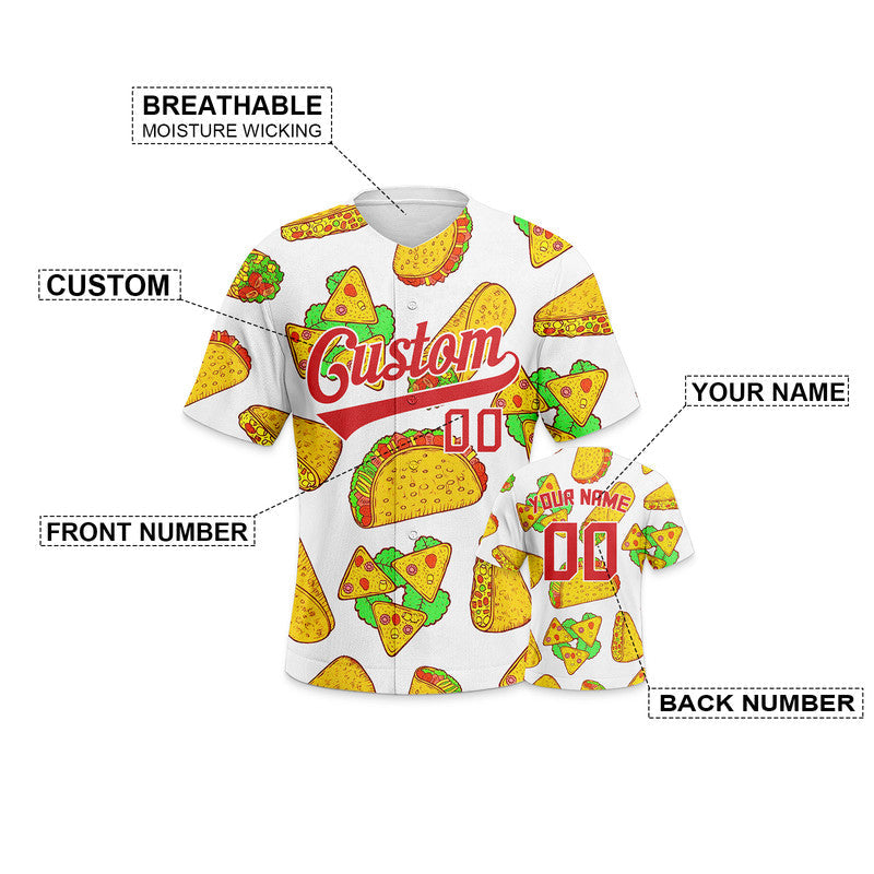 Custom White Gold-Red 3D Pattern Design TACO Authentic Baseball Jersey