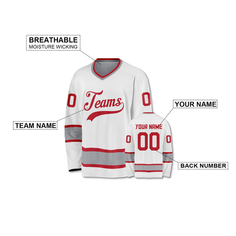 Custom White Red-Gray Authentic Hockey Jersey
