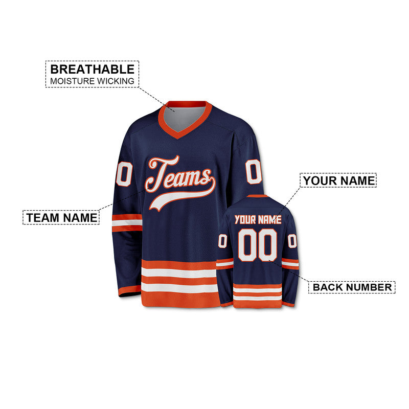 Custom Navy White-Orange Authentic Hockey Jersey