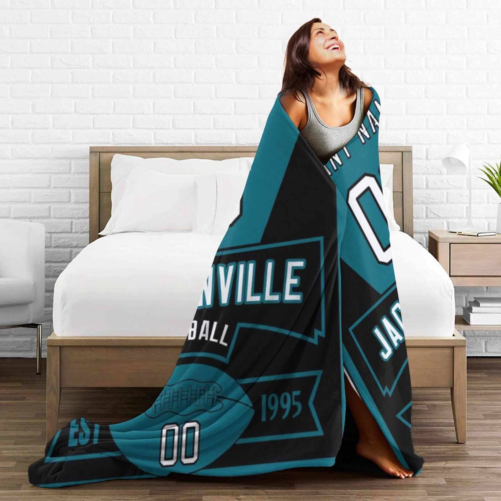 Custom Football City Jacksonville Fleece Throw Blanket With Name Number for Fans Gifts