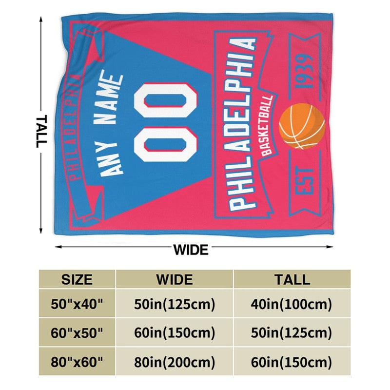 Custom Basketball Philadelphia  Fleece Throw Blanket With Name Number for Fans Gifts