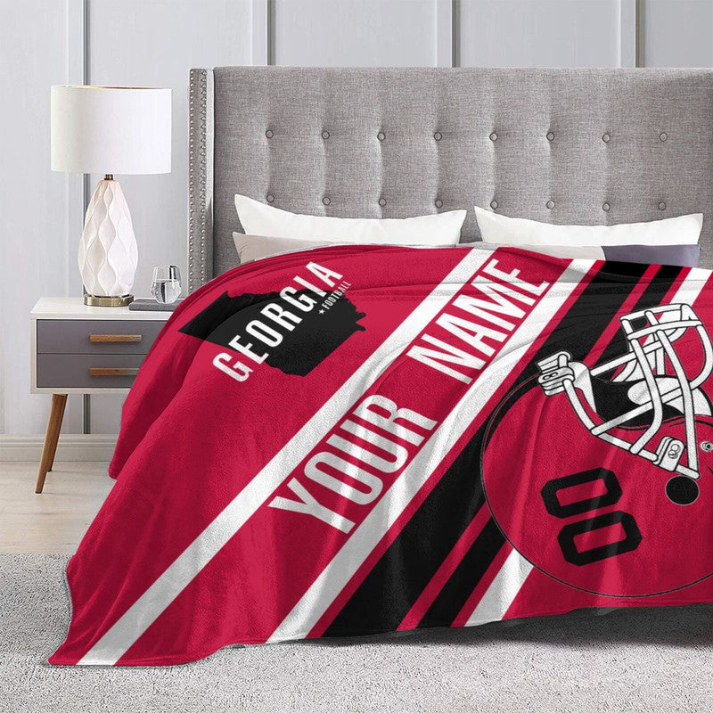 Custom Football Georgia Fleece Throw Blanket With Name Number for Fans Gifts